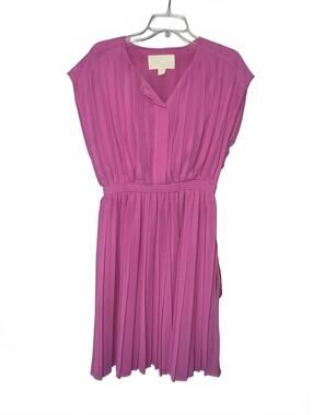 J Crew Size 2 Blouson Dress Wild Peony Pink Purple Cap Sleeve Pleated